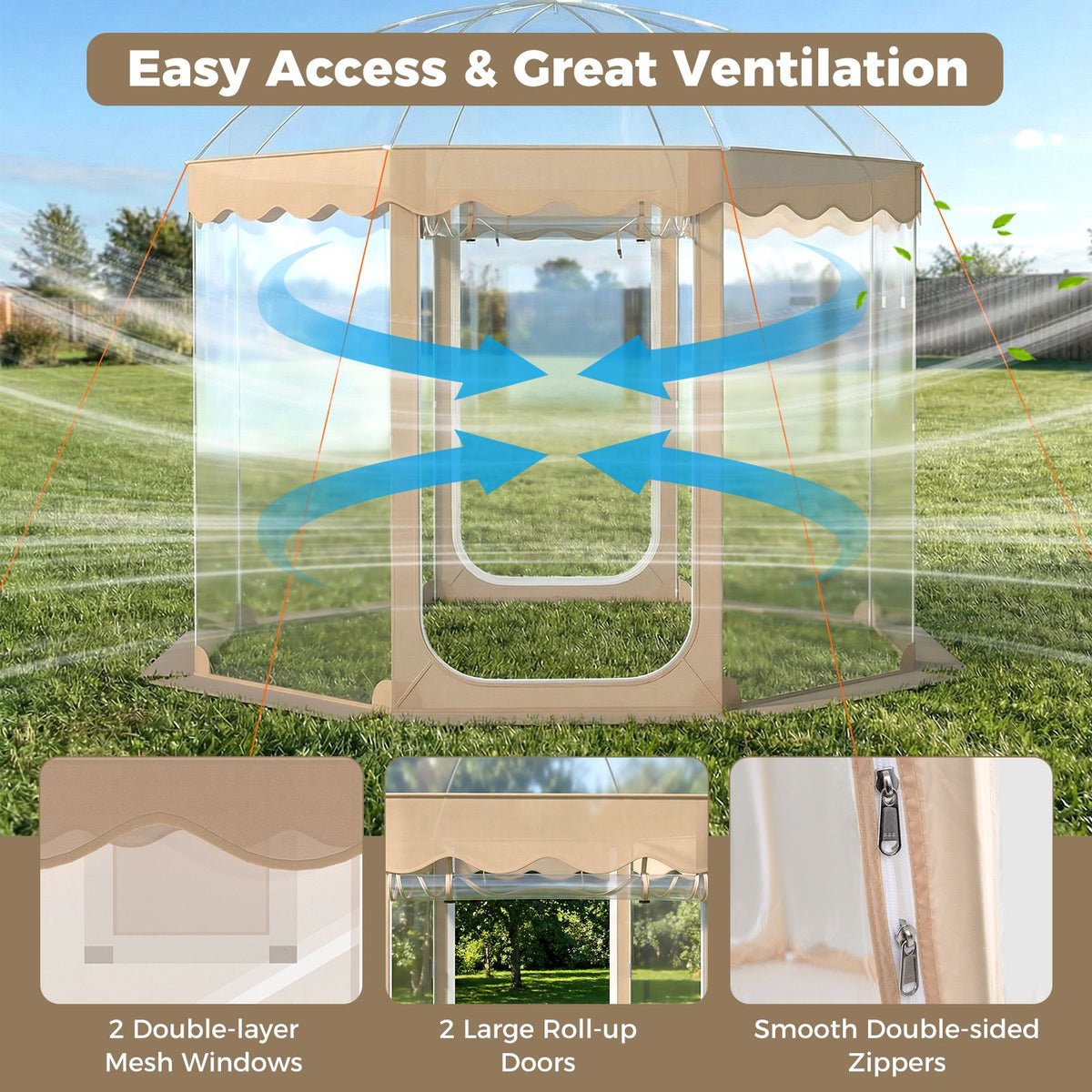 Pop Up Bubble Tent with 540° Panoramic Clear PVC for 8-10 People