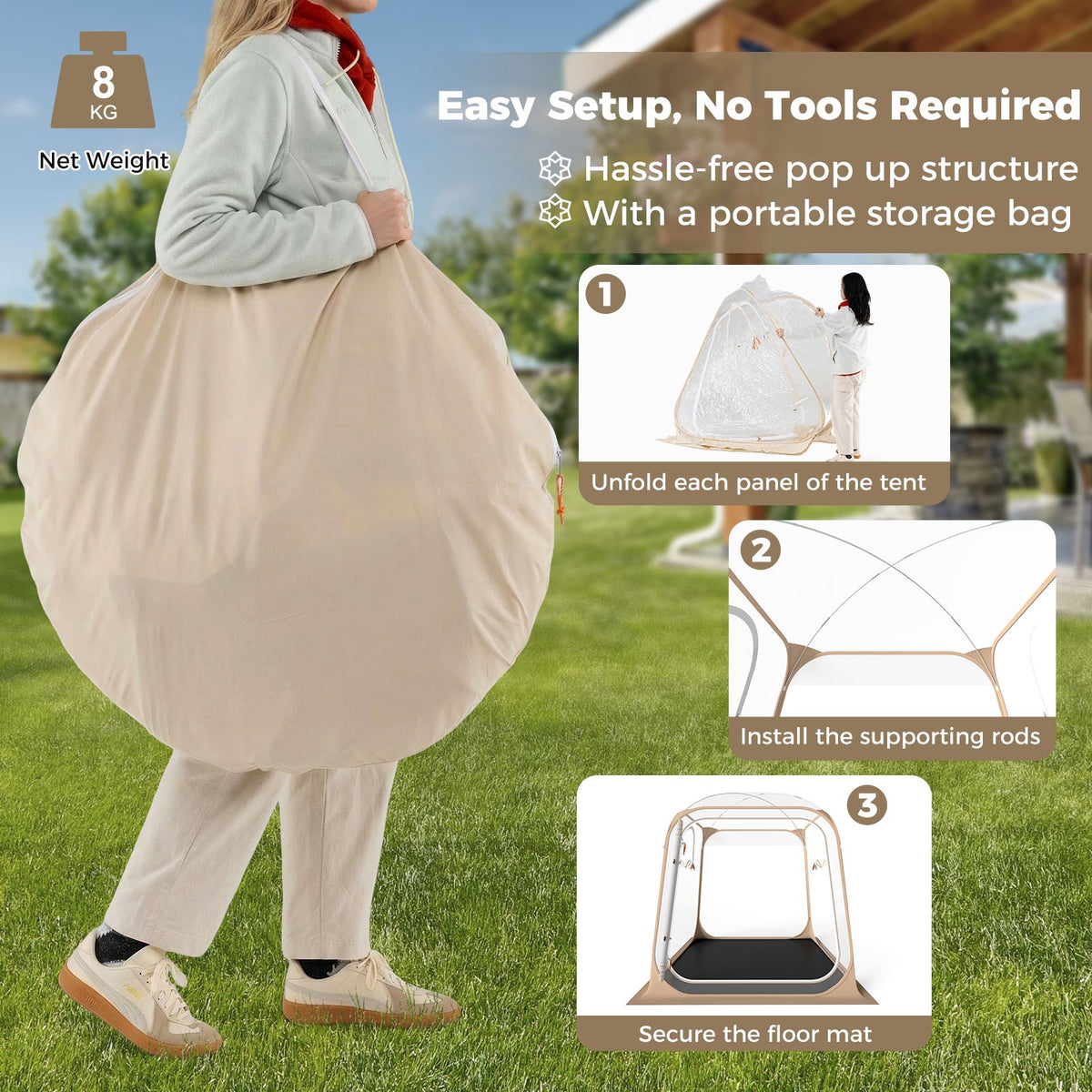 Pop Up Sports Tent with Sealed Floor and Carry Bag for 2-4 Persons