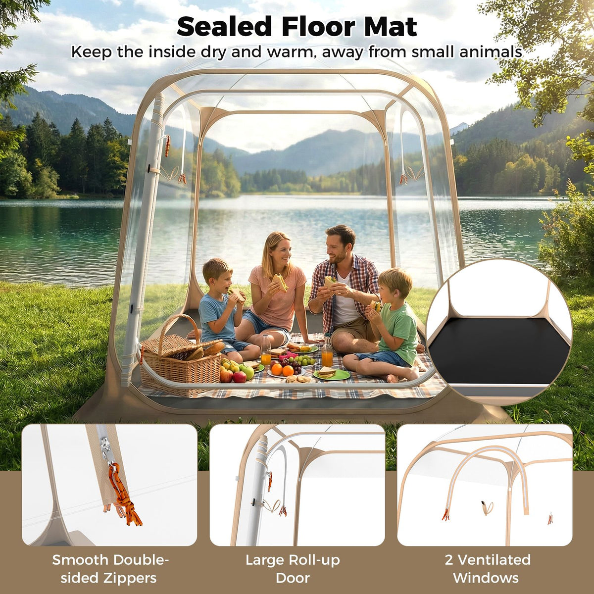 Pop Up Sports Tent with Sealed Floor and Carry Bag for 2-4 Persons