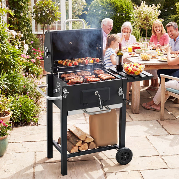 Portable BBQ Grill with Adjustable Charcoal Tray Foldable Side Tables and Built-in Handle