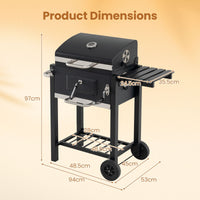 Portable BBQ Grill with Adjustable Charcoal Tray Foldable Side Tables and Built-in Handle