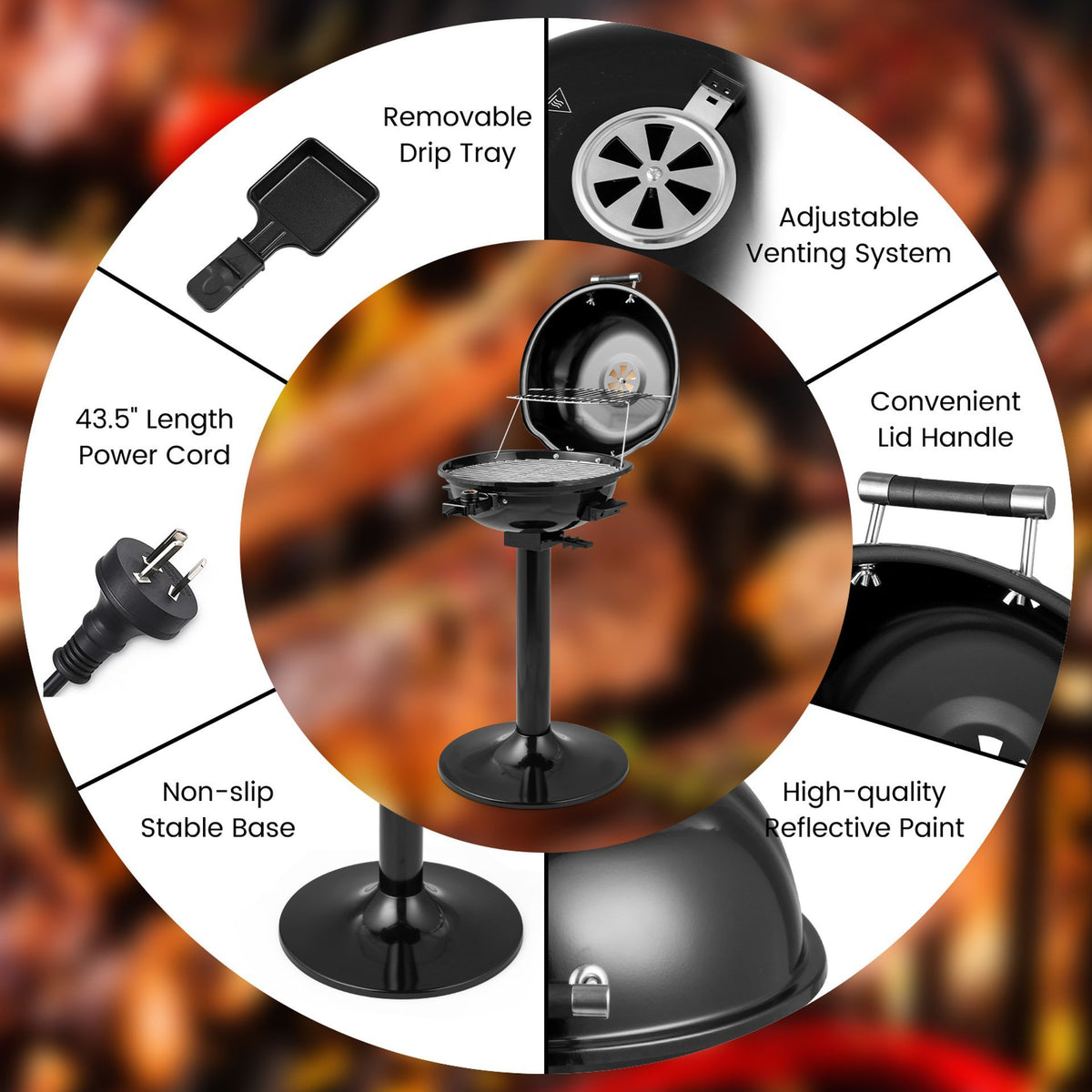 Portable Electric Grill with Warming Tray and 1600W Heating Element