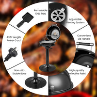 Portable Electric Grill with Warming Tray and 1600W Heating Element