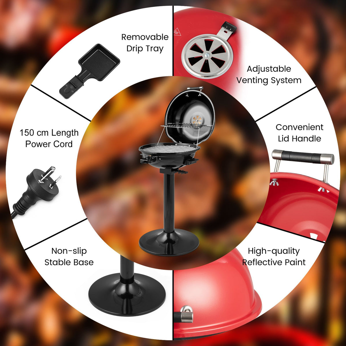 Portable Electric Grill with Warming Tray and 1600W Heating Element