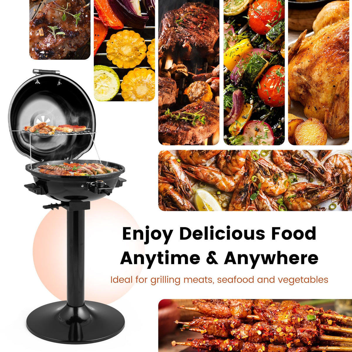 Portable Electric Grill with Warming Tray and 1600W Heating Element