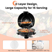 Portable Electric Grill with Warming Tray and 1600W Heating Element