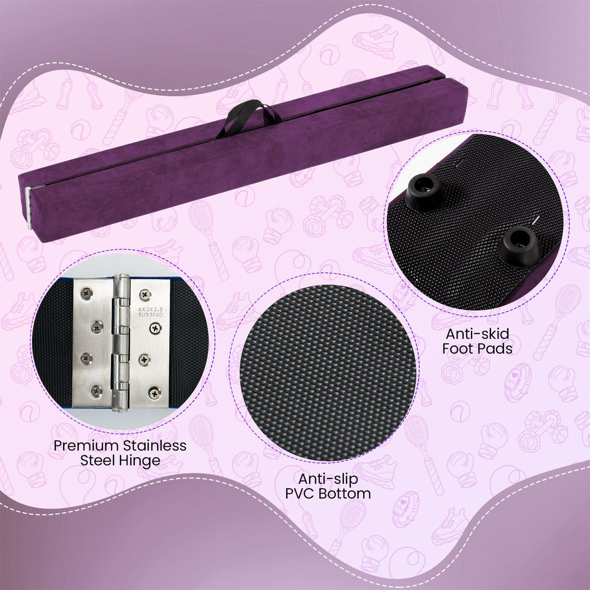 Portable Gymnastic Beam with Anti Slip Bottom and Carry Handle for Home