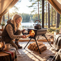 Portable Hot Tent Stove with Chimney & View Glass for Camping Heating Cooking