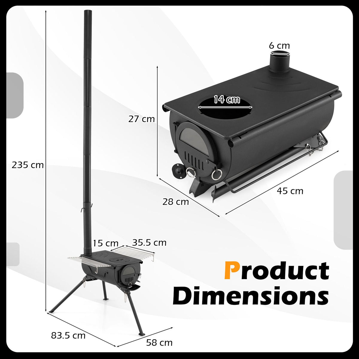 Portable Hot Tent Stove with Chimney & View Glass for Camping Heating Cooking