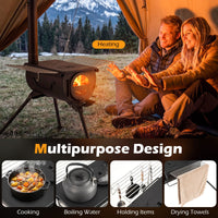 Portable Hot Tent Stove with Chimney & View Glass for Camping Heating Cooking