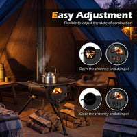 Portable Hot Tent Stove with Chimney & View Glass for Camping Heating Cooking