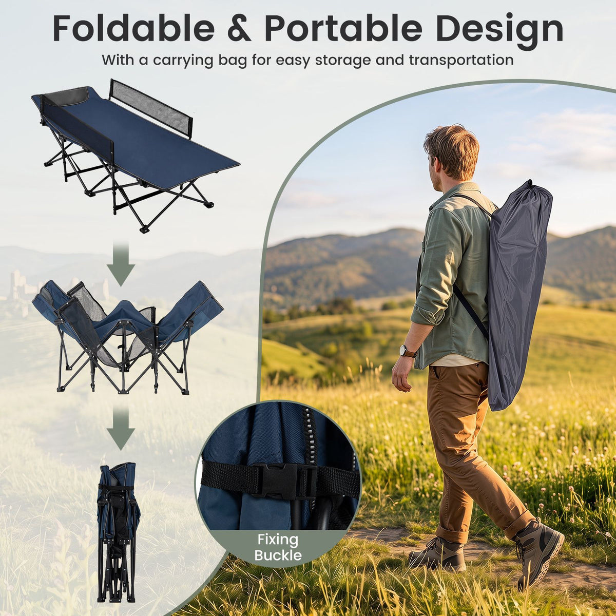 Portable Travel Toddler Cot Bed with Guardrail for Outdoor Indoor