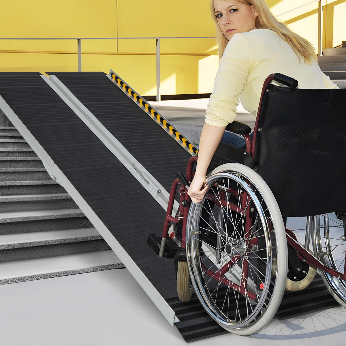 Portable Aluminum Wheelchair Ramp 153cm/183cm with Transition Plate