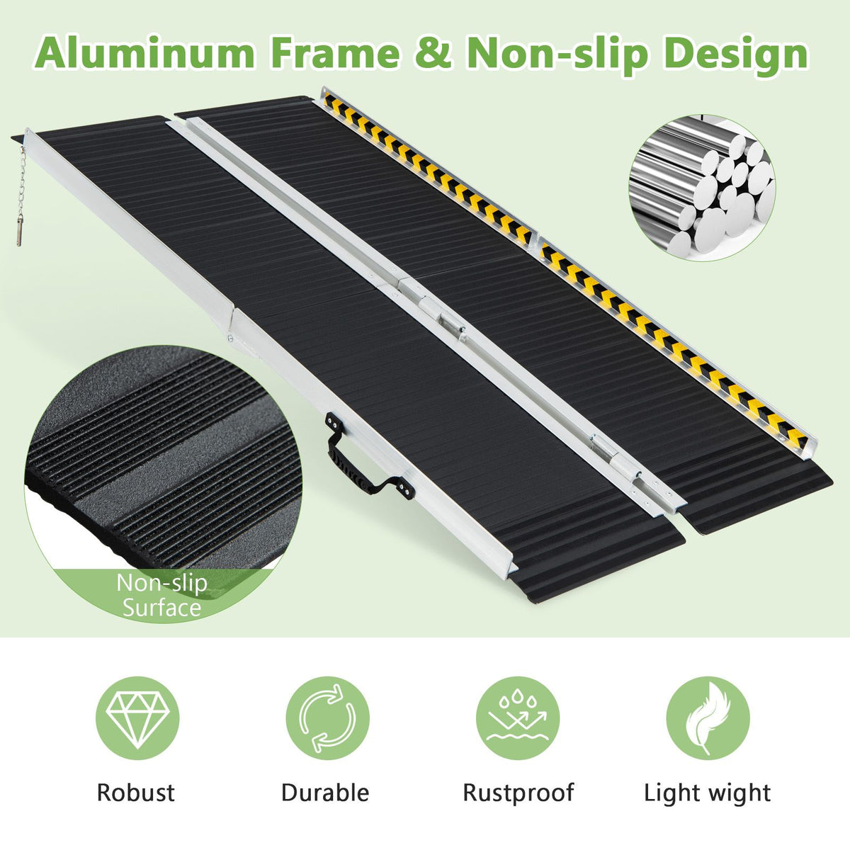 Portable Aluminum Wheelchair Ramp 153cm/183cm with Transition Plate