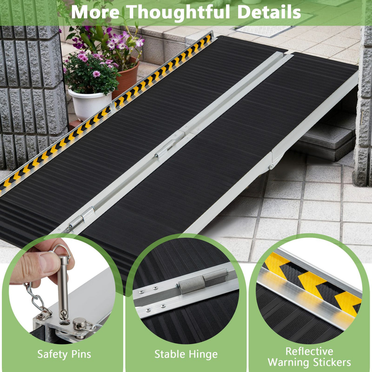Portable Aluminum Wheelchair Ramp 153cm/183cm with Transition Plate