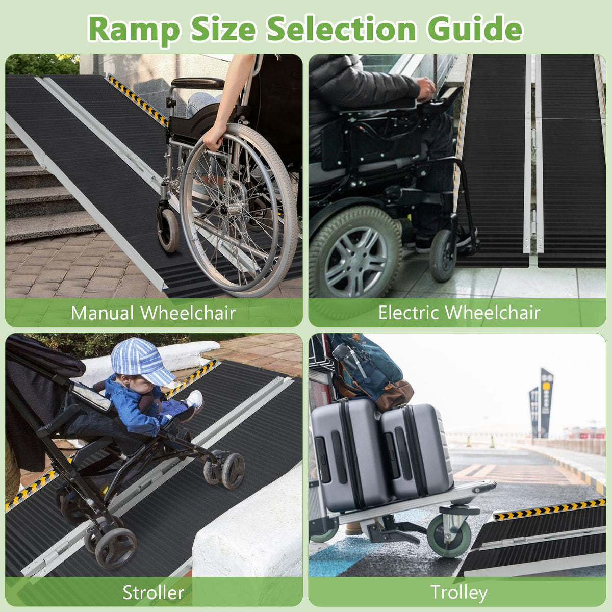 Portable Aluminum Wheelchair Ramp 153cm/183cm with Transition Plate