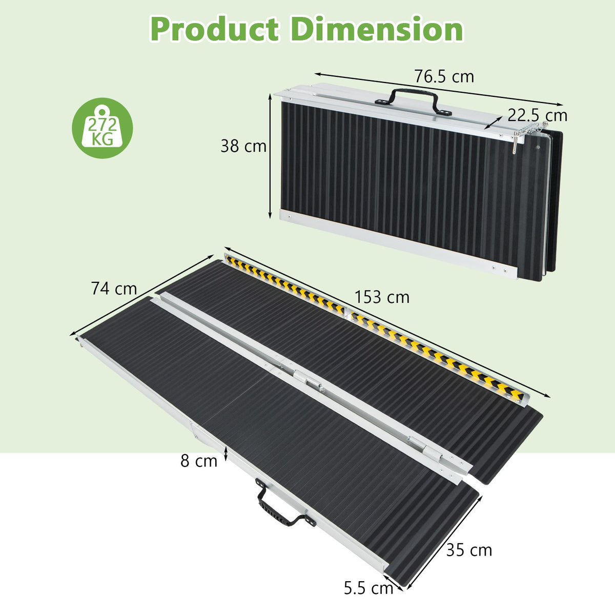 Portable Aluminum Wheelchair Ramp 153cm/183cm with Transition Plate