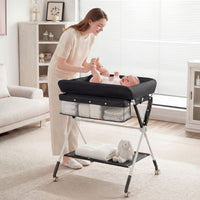 Portable Diaper Changing Station with Storage Basket Shelf and Lockable Wheels