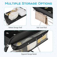 Portable Diaper Changing Station with Storage Basket Shelf and Lockable Wheels