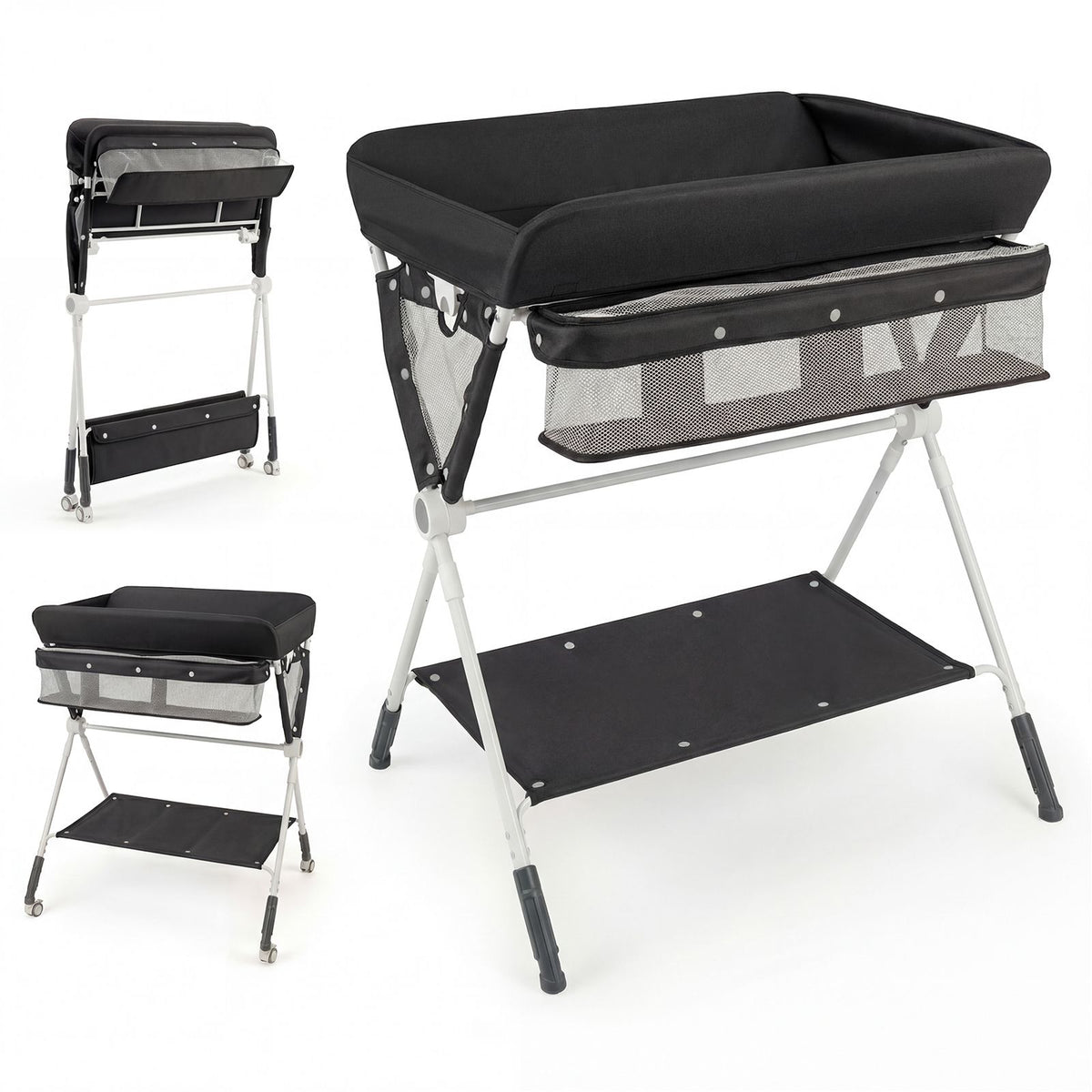 Portable Diaper Changing Station with Storage Basket Shelf and Lockable Wheels