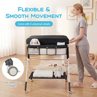 Portable Diaper Changing Station with Storage Basket Shelf and Lockable Wheels