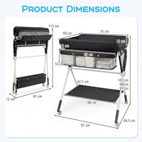 Portable Diaper Changing Station with Storage Basket Shelf and Lockable Wheels