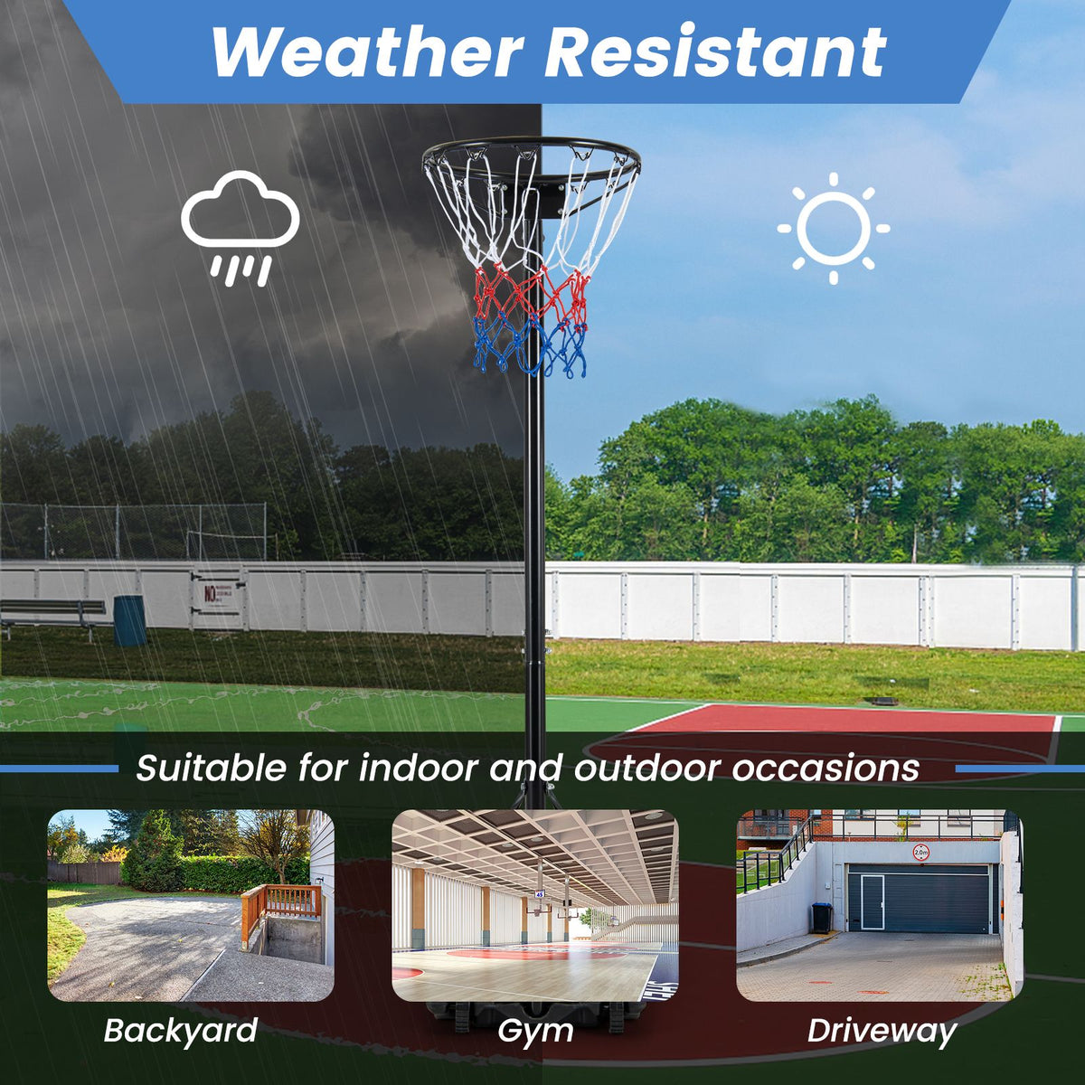 Basketball Hoop Stand with Fillable Base No Backboard for Outdoor Play