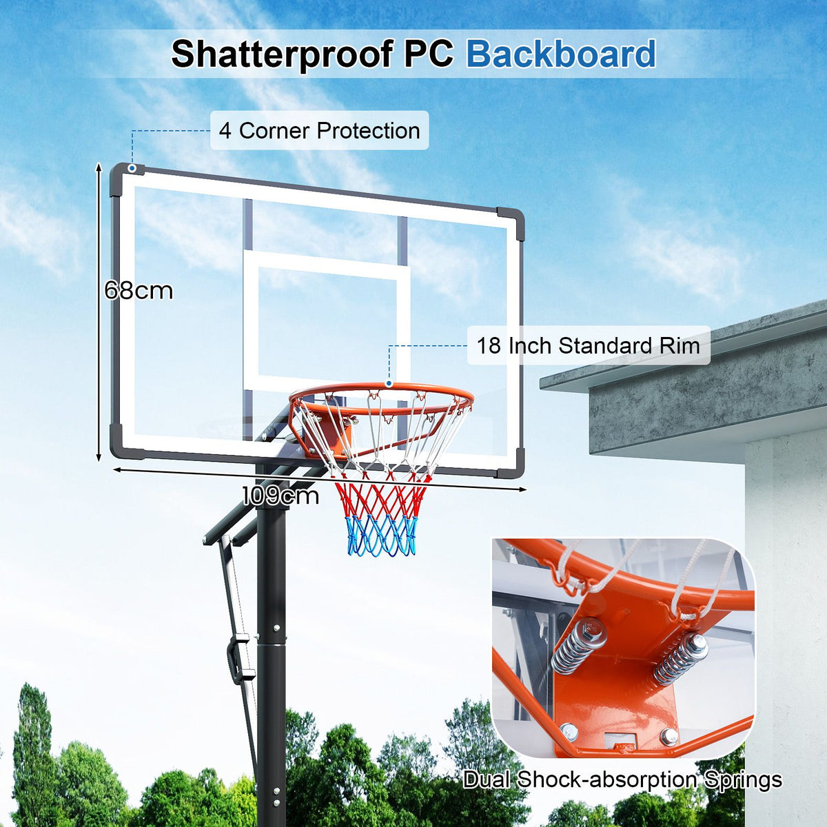 Portable Basketball Hoop 1.7-3.05 m Adjustable Basketball Goal System