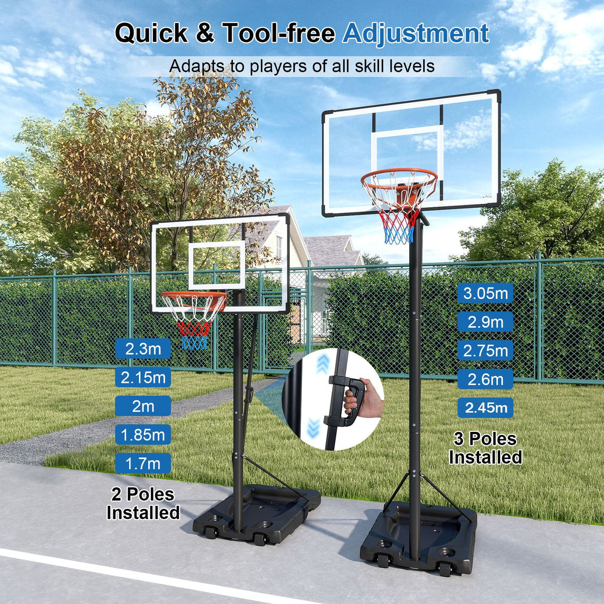 Portable Basketball Hoop 1.7-3.05 m Adjustable Basketball Goal System