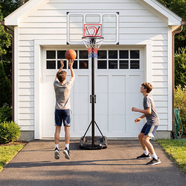 Adjustable Basketball Goal System with Wheels and Ball Storage for Kids