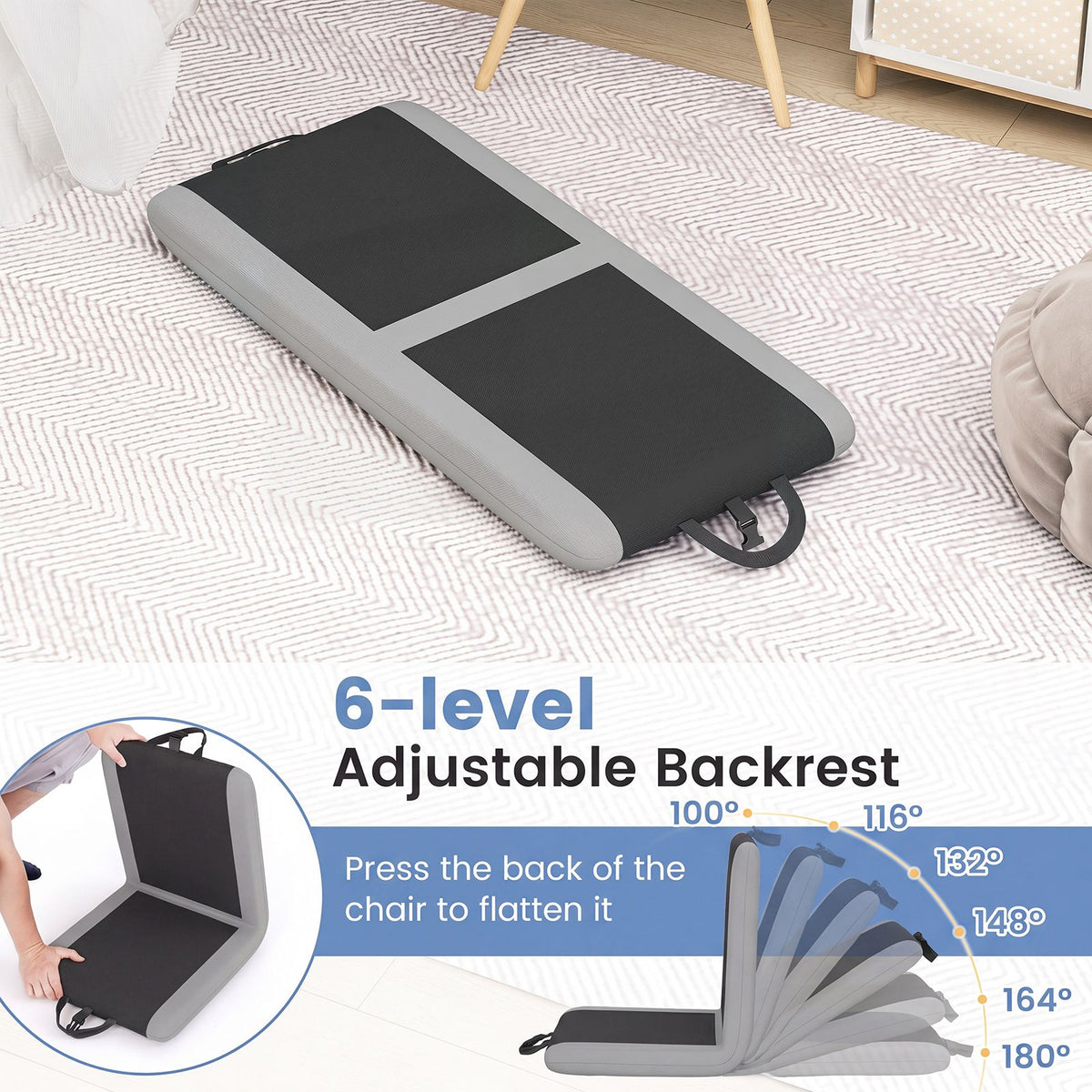 Portable Stadium Seat with 6 Reclining Positions and Armrests for Sports