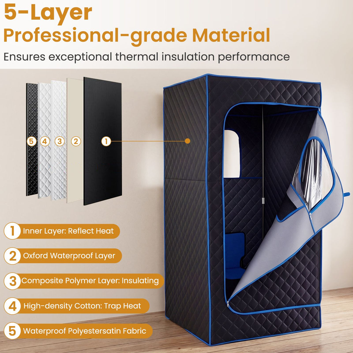 Portable Steam Sauna Box with 1200W 3L Steamer for Full Body Relaxation