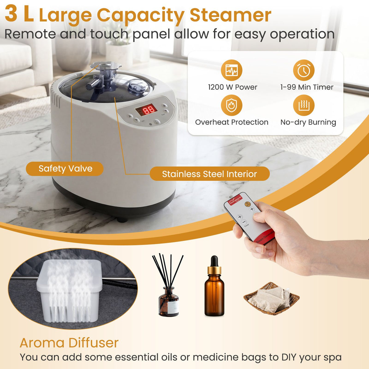 Portable Steam Sauna Box with 1200W 3L Steamer for Full Body Relaxation