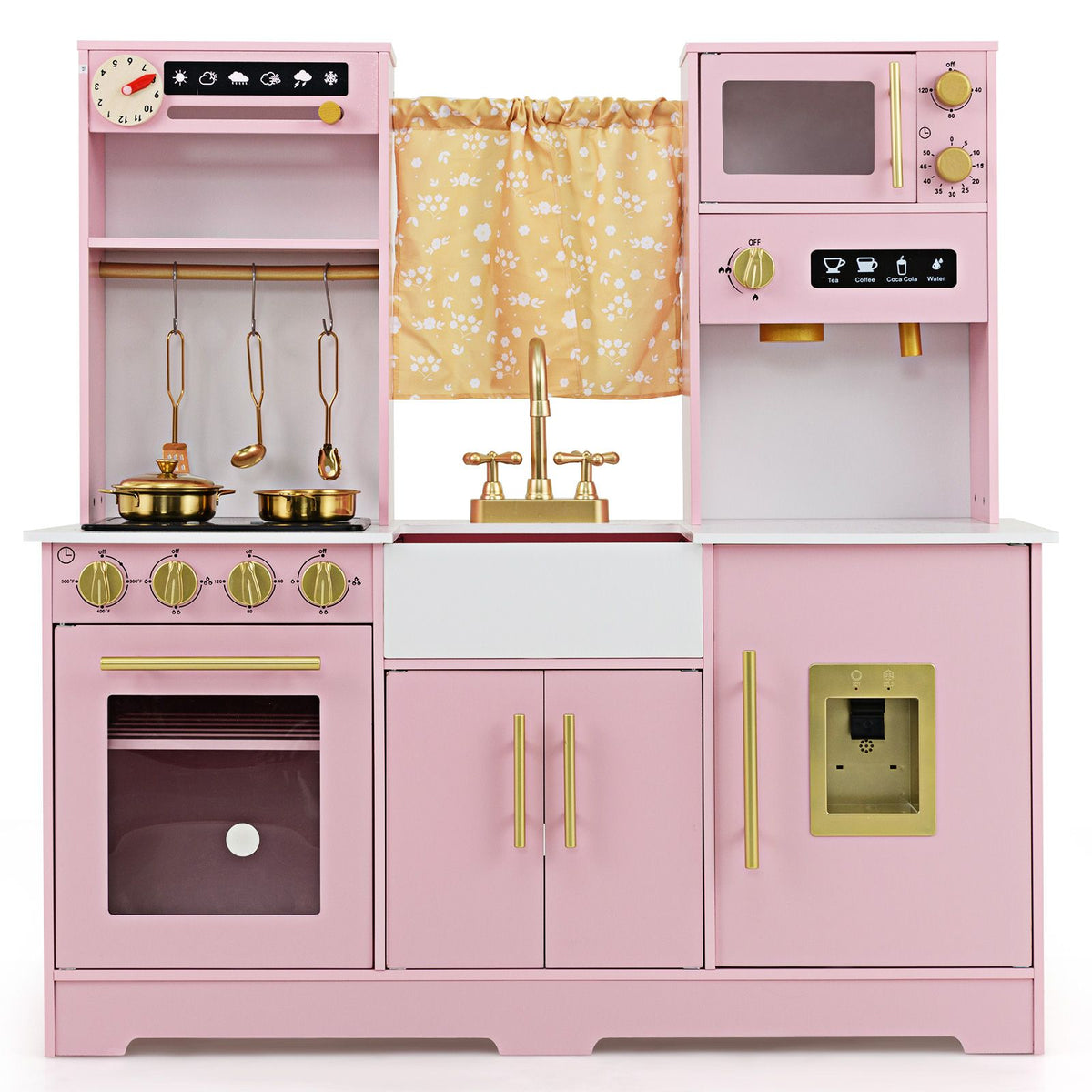 Pretend Play Kitchen for Kids with Coffee Maker Sink Faucet