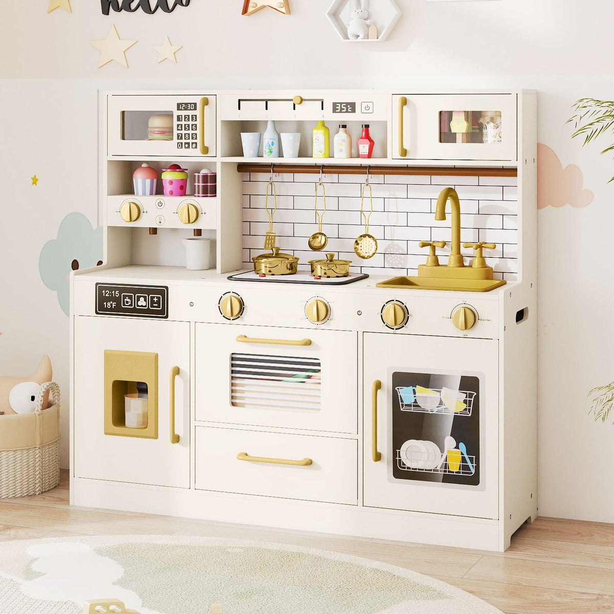 Pretend Toy Kitchen Set with Water Dispenser and Dishwasher