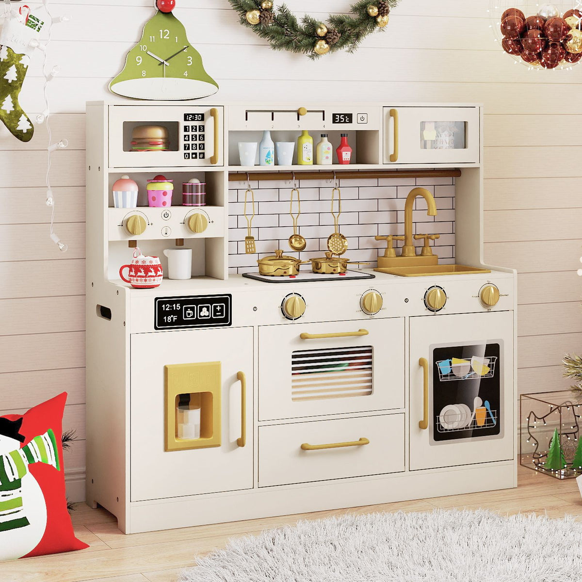 Pretend Toy Kitchen Set with Water Dispenser and Dishwasher