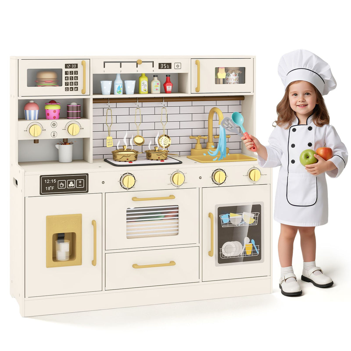Pretend Toy Kitchen Set with Water Dispenser and Dishwasher