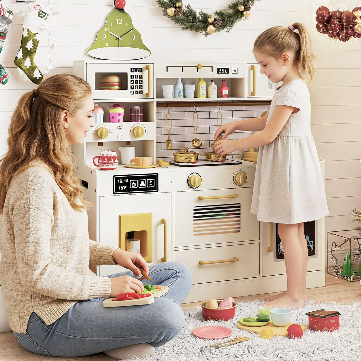 Pretend Toy Kitchen Set with Water Dispenser and Dishwasher