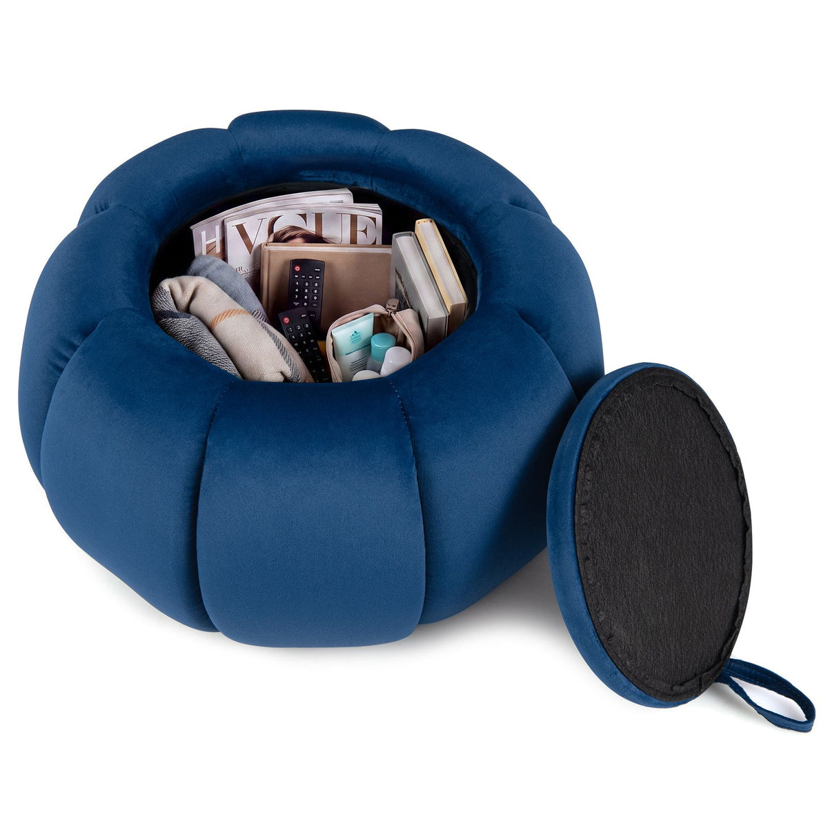 Pumpkin Ottoman with Hidden Storage and Removable Lid for Living Room