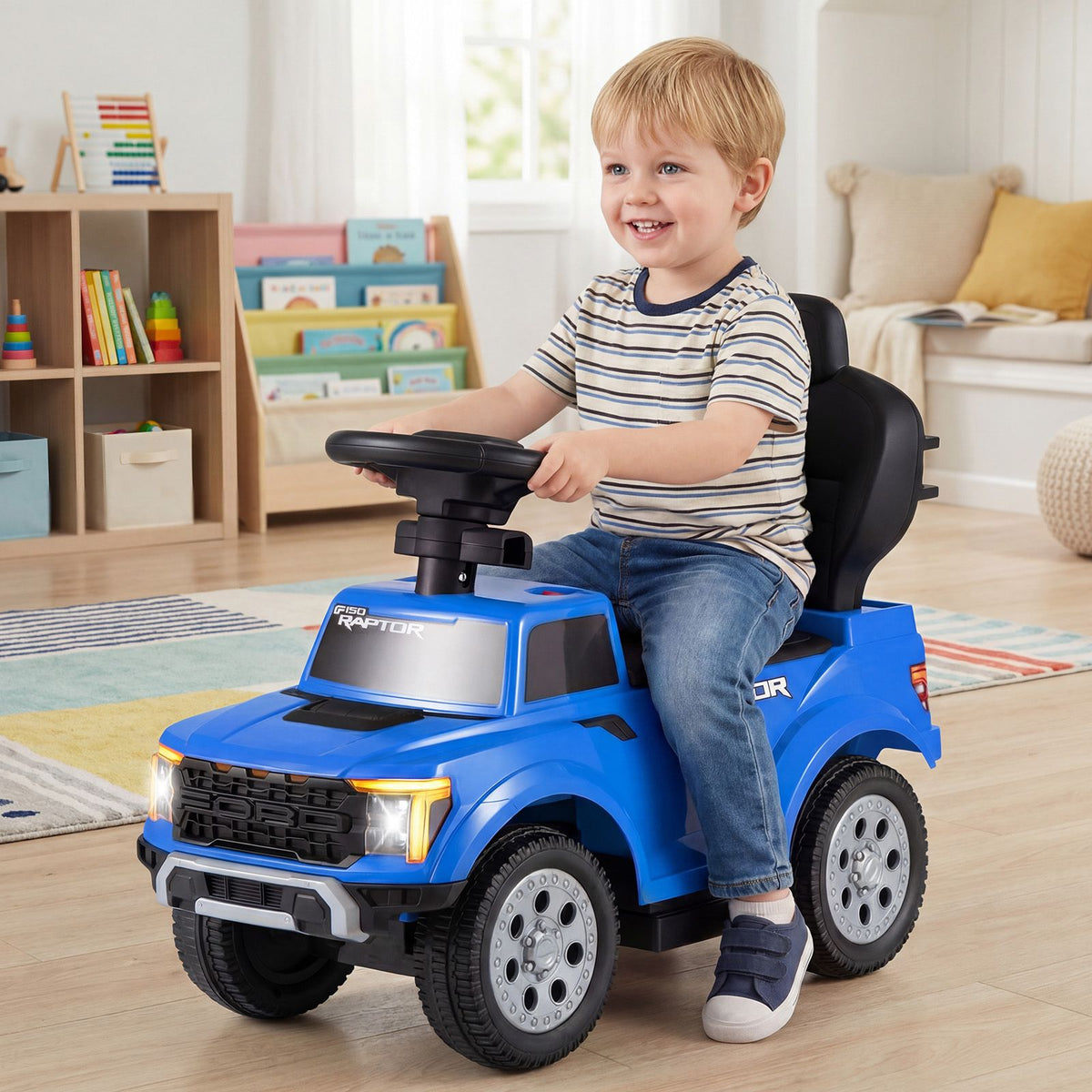 3-In-1 Toddler Push Car Licensed Ford With Ignition Sound and LED Lights