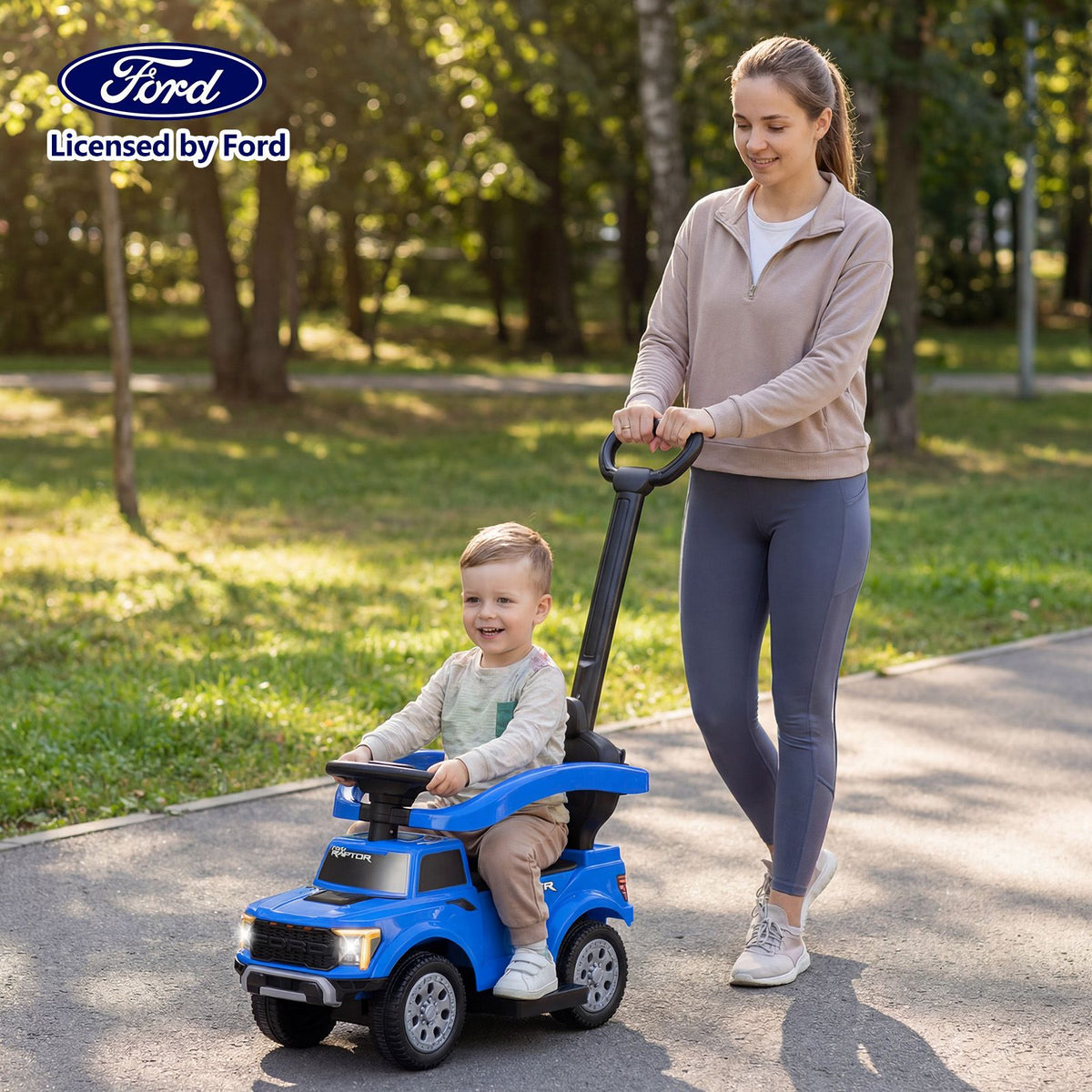 3-In-1 Toddler Push Car Licensed Ford With Ignition Sound and LED Lights