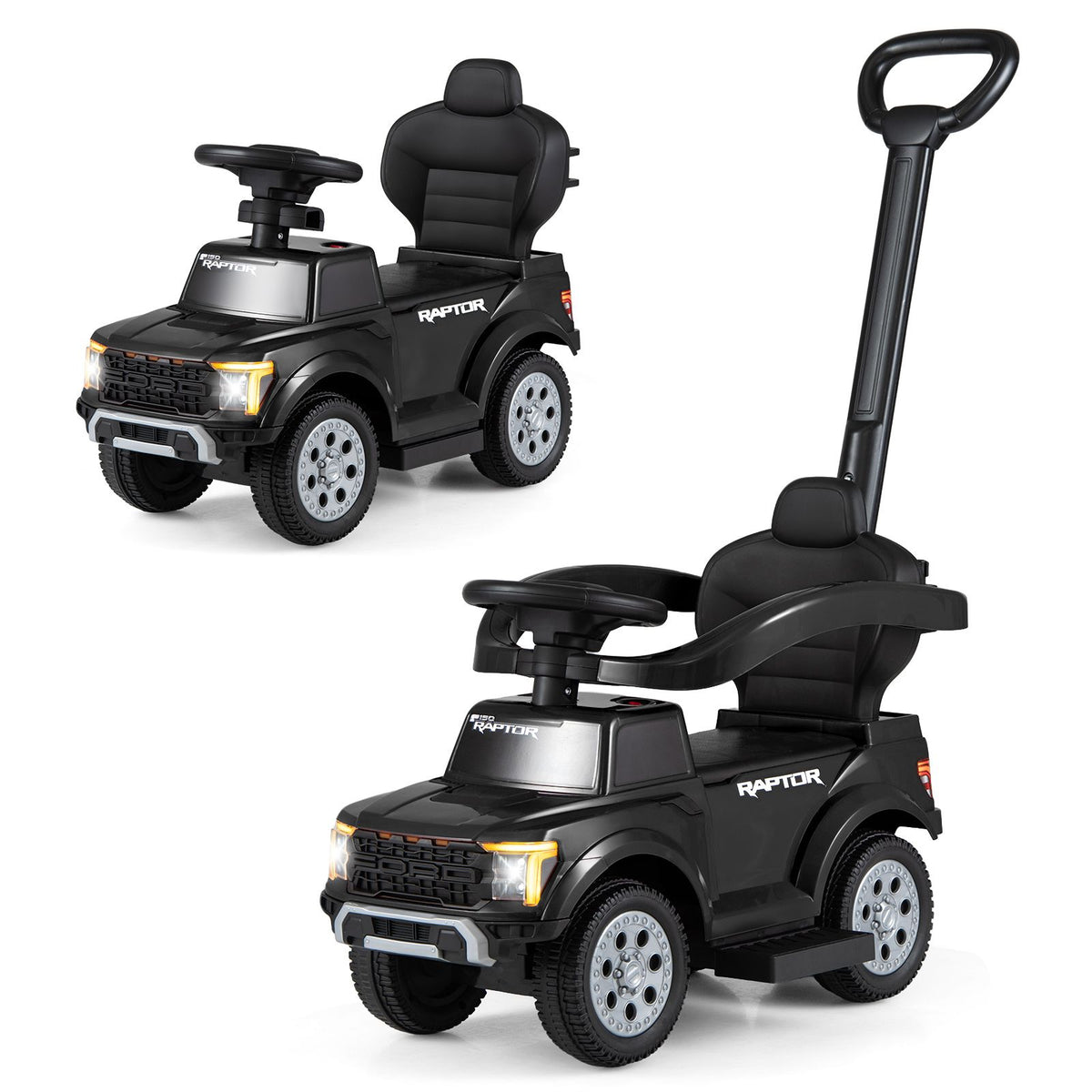 3-In-1 Toddler Push Car Licensed Ford With Ignition Sound and LED Lights