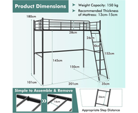 Twin Metal Loft Bed, Heavy-Duty Loft Bed Frame with Ladder & Safety Guard Rails