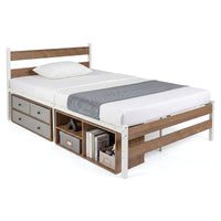 Giantex Single/Queen Size Metal Bed Frame w/3 Drawers & Storage Cubes, Industrial Platform Bed