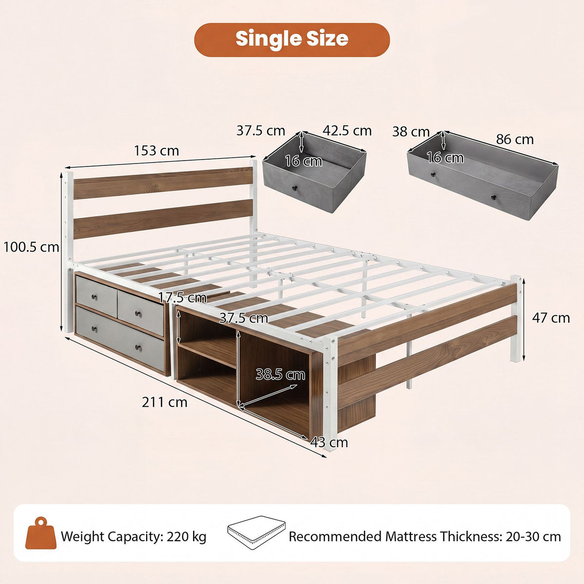 Giantex Single/Queen Size Metal Bed Frame w/3 Drawers & Storage Cubes, Industrial Platform Bed