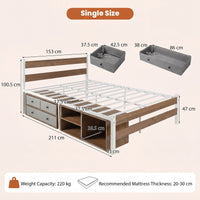 Giantex Single/Queen Size Metal Bed Frame w/3 Drawers & Storage Cubes, Industrial Platform Bed