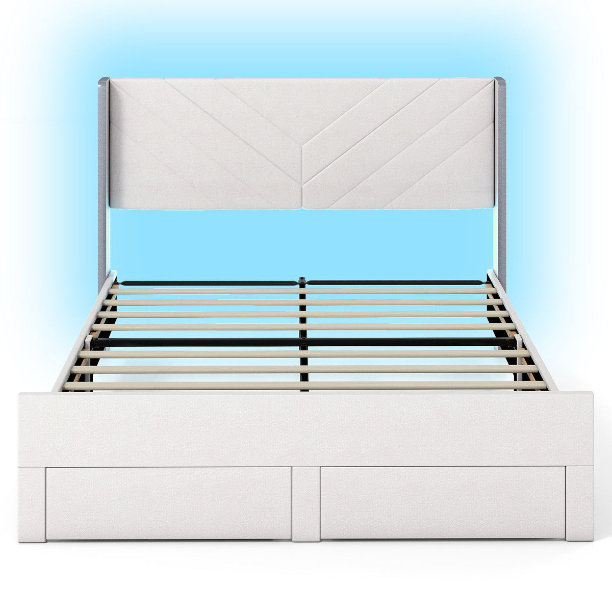 Queen Size Bed Frame with LED Lights and 2 Storage Drawers