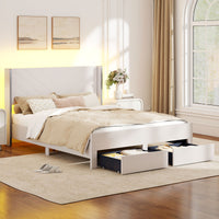 Queen Size Bed Frame with LED Lights and 2 Storage Drawers
