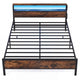 Queen Size Bed Frame with LED Lights and Charging Station for Bedroom