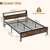 Queen Size Bed Frame with LED Lights and Charging Station for Bedroom